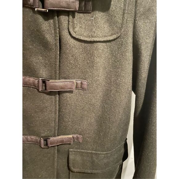 Women’s Wool Pea Coat- Bossini-Sz5 Juniors Olive Green Knee Length Hooded Womens - Picture 5 of 8